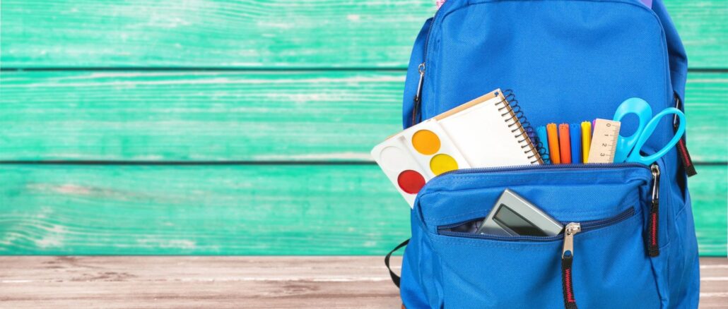 school backpack with school supplies