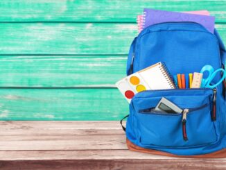 school backpack with school supplies